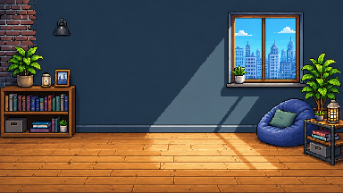 AI Buddyで使用している、窓とベッドのあるドット絵の部屋